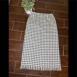 Harve Benard by Benard Holtzman ivory/black fringe hem wool long skirt sz 8